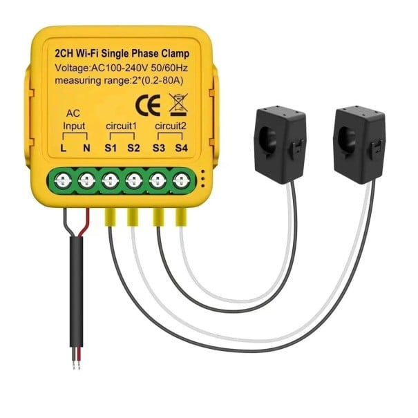 Smart Life WIFI măsurător de energie cu două transformatoare 100–240V Senzor dublu de curent 39,2 x 39,2 x 18 mm 1