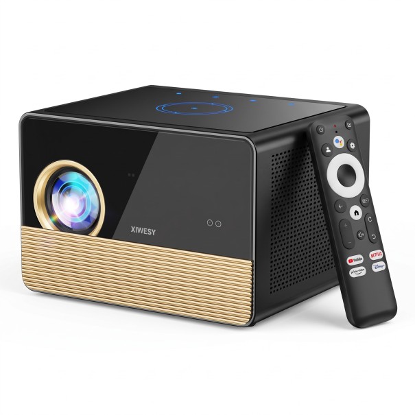 Smart Projector XIWBSY X06 with Google TV Native 1080p and 4K Support 24.6 x 20.7 x 16.9 cm Wi-Fi 6 and Bluetooth 5.4 Black-Gold Home Cinema 1