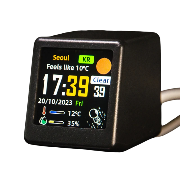 Smart WiFi-väderstation 4,5 x 3,5 x 4 cm Färgdisplay Aktuellt väder och luftfuktighet Utomhustemperatur USB-strömförsörjning GIF-animering Inget batteri svart