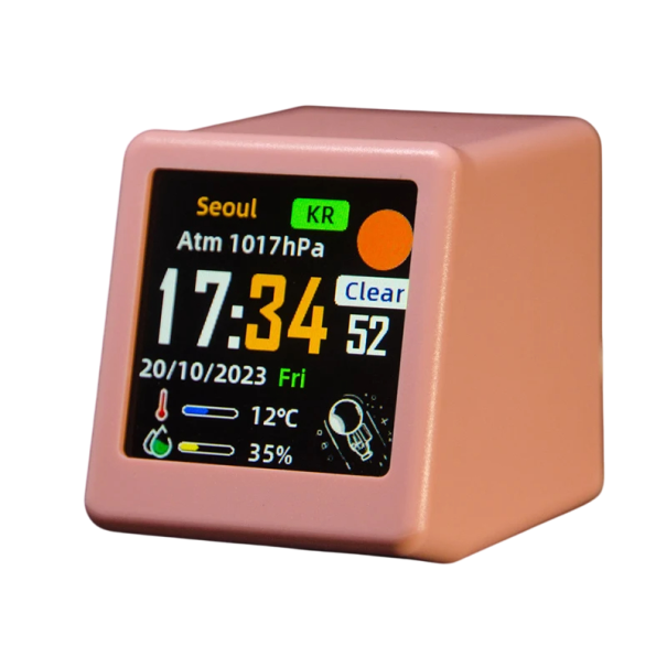 Smart WiFi-weerstation 4,5 x 3,5 x 4 cm Kleurendisplay Actueel weer en vochtigheid Buitentemperatuur USB-voeding GIF-animatie Geen batterij roze