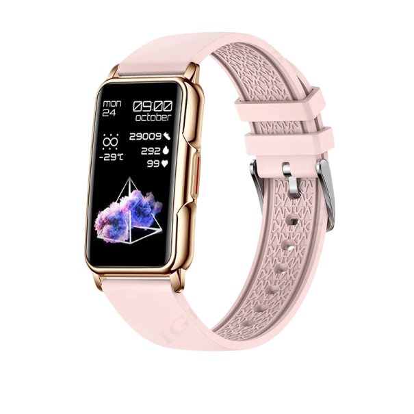 Smartwatch guld 31,50 mm skærm 46 mm Fuldt touch sports fitness ur Sundhedsovervågning puls søvn ilt tryk skridt rosa