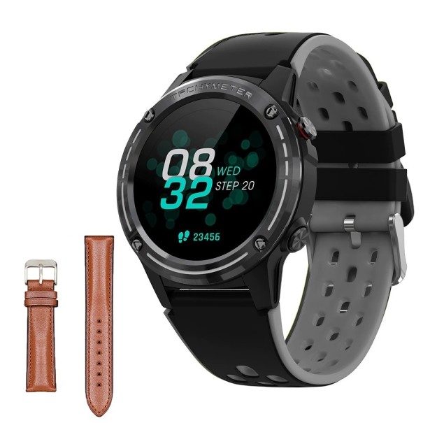 Smartwatch med GPS og udskiftelig læderrem sort 1
