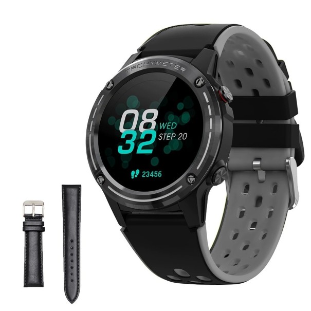 Smartwatch mit GPS und austauschbarem Lederarmband K1241 schwarz 2