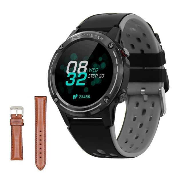 Smartwatch mit GPS und austauschbarem Lederarmband schwarz 1