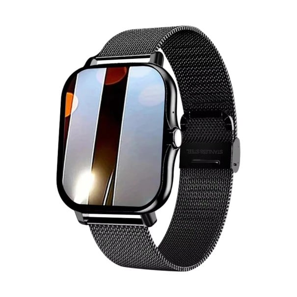Smartwatch mit Netzarmband zur Überwachung von Schritten, Distanz, Kalorien, Aktivität, Herzfrequenz, Sauerstoff, Schlaf und Blutdruck moderne schwarz