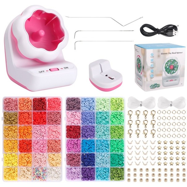 Smykkefremstillingssæt Simpel perleoptrækkermaskine med 5000 perler og elastisk snor Elektrisk perleoptrækker 10,7 x 8 x 8,1 cm rosa