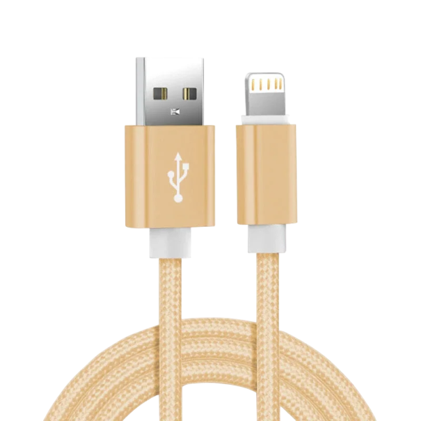 Snellaaddatakabel USB A naar iPhone Lightning 2m Nylon gevlochten kabel 3A-kabel voor iOS-apparaten Lange oplaadkabel goud
