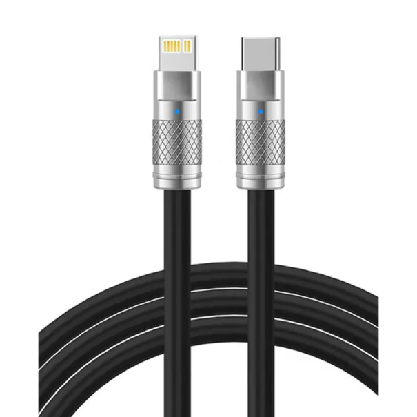 Snellaadkabel 1 m 120W 6A USB C naar Lightning voor iPhone data siliconen oplaadkabel flexibel zwart