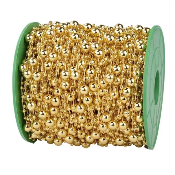 Snor med perler 10 m Dekorativ perlesnor Bryllupsgirlande Dekorativ snor til gaver Juledekoration Kreativ kreation guld