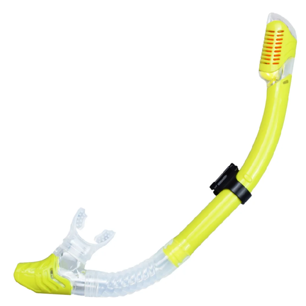 Snorkel voor duiken met luchtventiel Materiaal PC TPR siliconen Comfortabele mondstuk Veilige ademhaling Watersporten Zwemmen Snorkelen geel