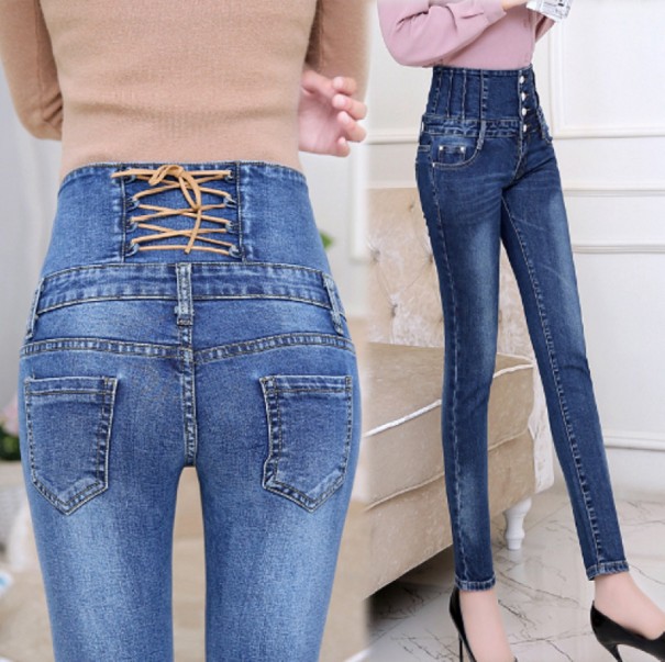 Snygga jeans för kvinnor med snörning J1162