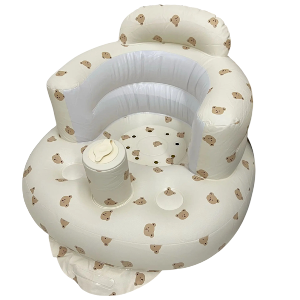 Sofá hinchable para bebés 58x53x40 cm Asiento de PVC blando con soporte para aprender a sentarse Patrón de cabeza de osito Ayuda para el cuidado 1