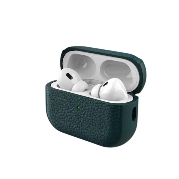 Sofistikované kožené pouzdro pro Apple Air Pods Pro Ochrana proti pádu, nárazům, podpora bezdrátového nabíjení tmavě zelená