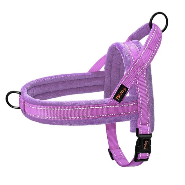 Soft Padded Training Harness with Fur Adjustable Reflective Harness with Handle Safety Harness for Small and Large Dogs purple M
