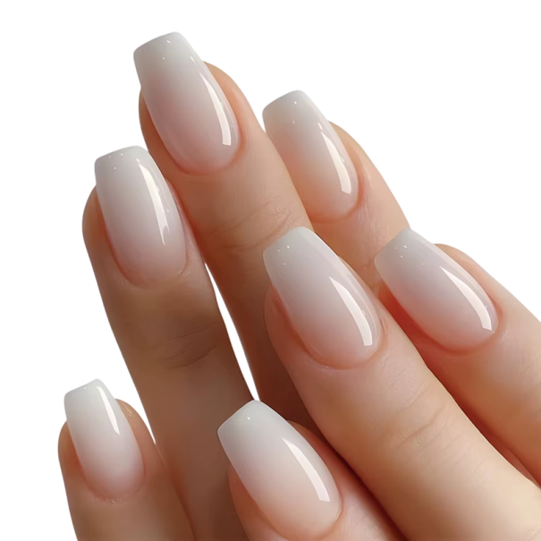 Softly Toned Ombre Set of 24 Artificial Nails Coffin Shape Medium Length Acrylic Adhesive Tips for Hands 1