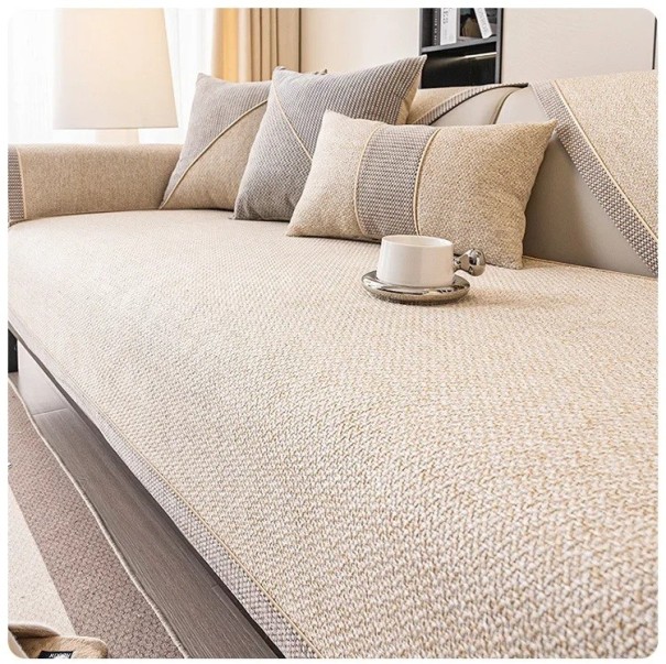 Sohvanpäällinen puuvillaa ja pellavaa, kudottu sohvanpäällinen, liukumaton yleispäällinen, sopii kaikkiin vuodenaikoihin, 110 x 160 cm kermanvärinen