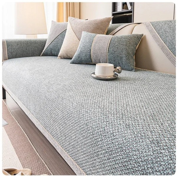 Sohvanpäällinen puuvillaa ja pellavaa kudottu sohvanpäällinen liukumaton yleispäällinen sopii kaikkiin vuodenaikoihin 70x180cm vihreä