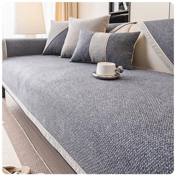 Sohvanpäällinen puuvillaa ja pellavaa kudottu sohvanpäällinen liukumaton yleispäällinen sopii kaikkiin vuodenaikoihin 90x70cm harmaa
