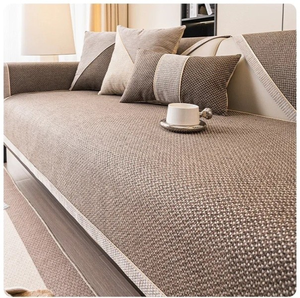 Sohvanpäällinen puuvillaa ja pellavaa kudottu sohvanpäällinen liukumaton yleispäällinen sopii kaikkiin vuodenaikoihin 90x70cm ruskea