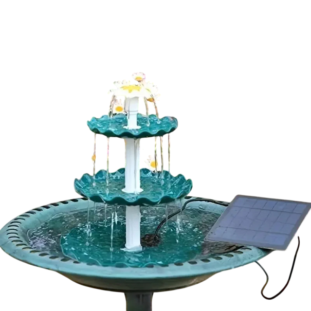 Solar Garden Fountain for Bird Baths with Water Pump and Solar Panel, Disassemblable White Decoration for Outdoor Use green