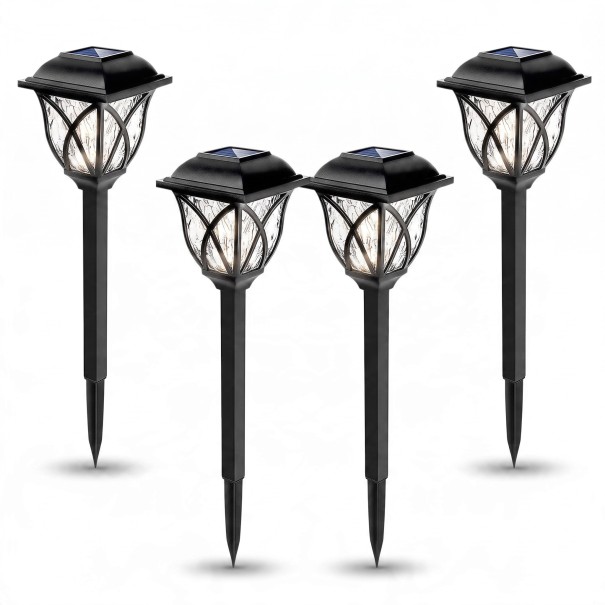Solar Garden Lights 4 pcs Waterproof Outdoor LED Lamps with Spike Cool White Black Pathway and Garden Lighting 1