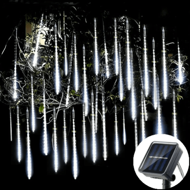 Solar LED Light 210 cm Meteor Shower 8 Tubes of 30 cm Waterproof Outdoor Light with 290 cm Power Cable Made of Transparent PC white