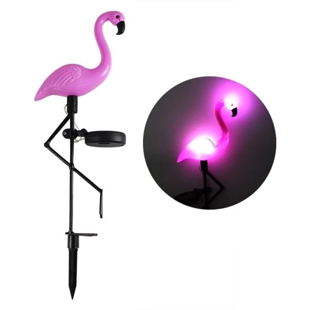 Solarbetriebene LED Gartenlampe Flamingo 52 × 20 cm ABS und Stahl wasserdichte Außenbeleuchtung Gartendekoration