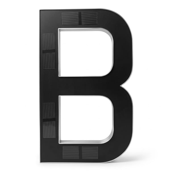 Solárne LED písmeno k číslu domu Svietiaci obrys písmena Výška 23 cm ABS plast Čierne prevedenie Na stenu domu plot aj bránu a pre iniciály 1
