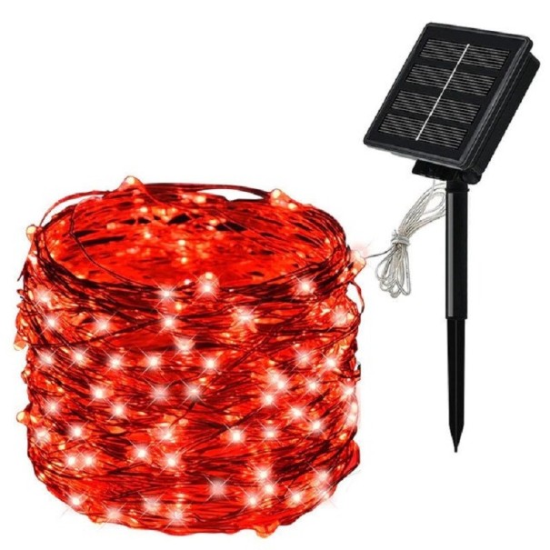 Solárne osvetlenie 12 m 100 LED červená