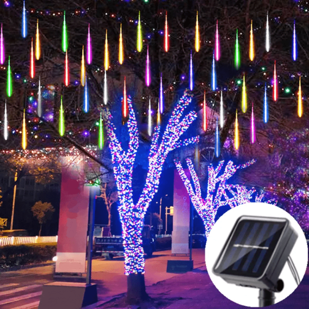 Solární LED světlo 210 cm Meteorický roj 8 trubic po 30 cm Voděodolné venkovní světlo s 290 cm napájecím kabelem z průhledného PC vícebarevná