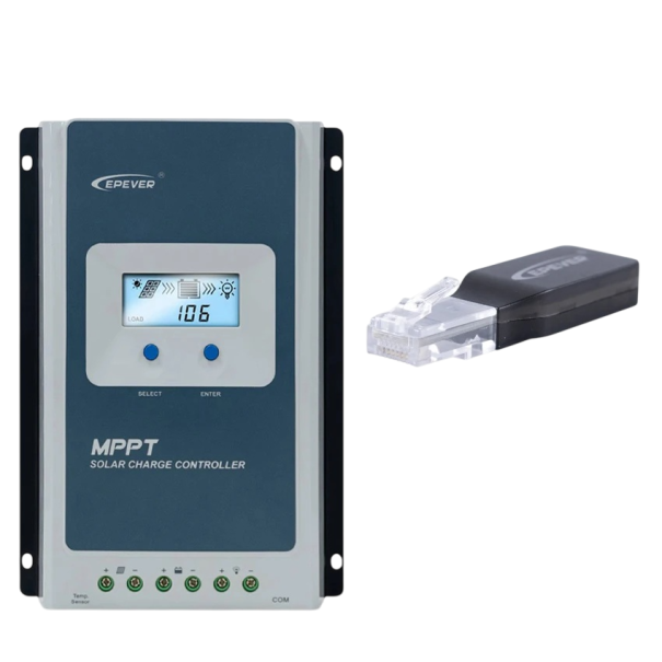 Solární nabíjecí regulátor s Bluetooth adaptérem 30A pro 12V/24V baterie MPPT modro-bílý pro solární panely do 100V 1