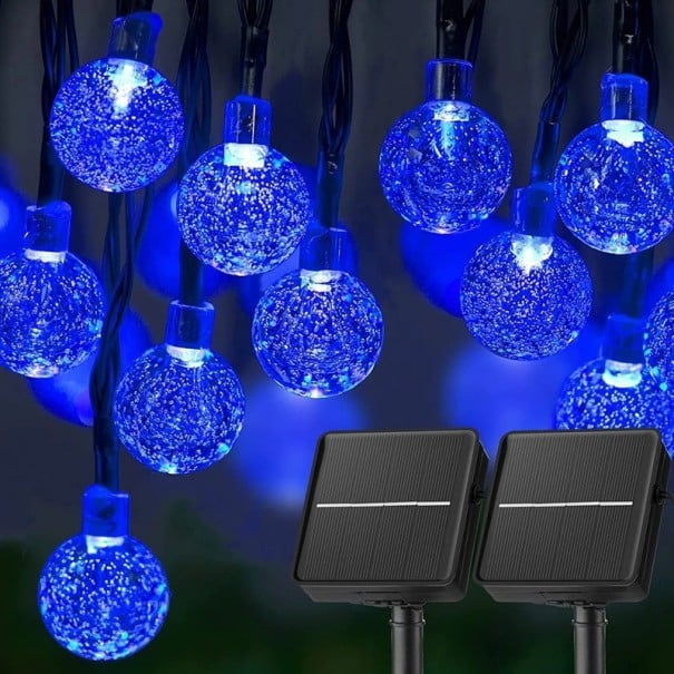 Solární světélka 11 m 60 LED Křišťálové globusové zahradní osvětlení Voděodolná venkovní dekorace s 8 režimy Osvětlení na balkon terasu modrá