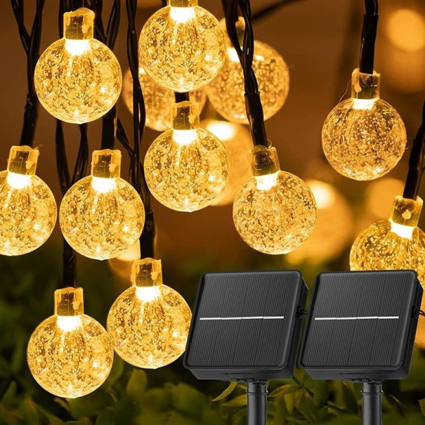 Solární světélka 11 m 60 LED Křišťálové globusové zahradní osvětlení Voděodolná venkovní dekorace s 8 režimy Osvětlení na balkon terasu teplá bílá