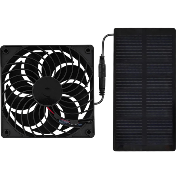 Solární ventilátor 12 V s větrákem 12 cm a solárním panelem 11,4 x 5,8 cm černý odvětrávání skleníku kurníku i psí boudy a garáže 1