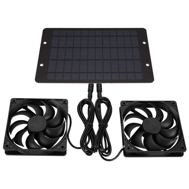 Solární ventilátor 12 V se dvěma větráky a fotovoltaickým panelem Sada s kabely Černý Do skleníku a kurníku i domu na stromě 1