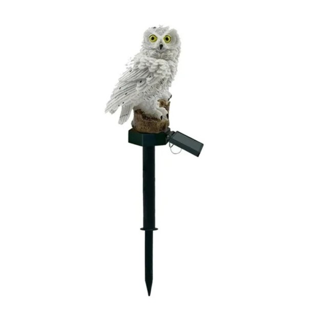 Solární zahradní LED lampa ve tvaru sovy 45x15x8 cm Dekorativní vodotěsné venkovní světlo PVC Pryskyřice Solární nabíjení 8 hodin bílá