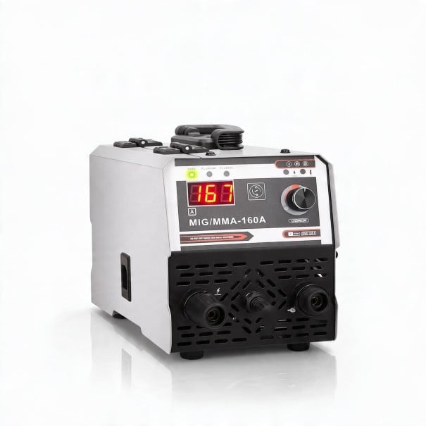 Soldadora inverter MIG y MMA 160 A Tecnología IGBT Para alambre tubular de 0,8 y 1,0 mm Pantalla de corriente Blanca Para el taller doméstico 1