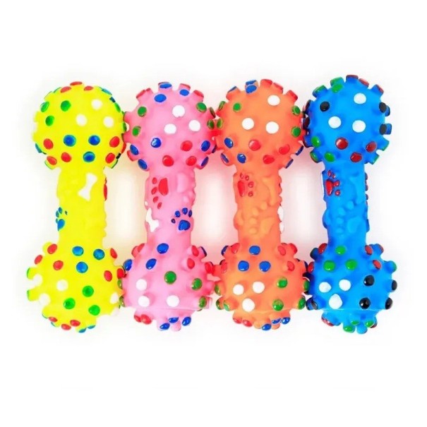 Solid Rubber Dumbbell for Dogs 11 x 4 cm Colourful Dental Toy for Teeth Cleaning and Gum Strengthening Random Colour 1