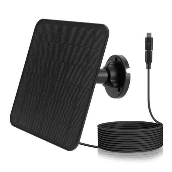 Solpanel 5V 20W 172x176x12 mm Vandtæt IP65 vægmonteret solcellesystem med 3m kabel og USB-C adapter til udendørs brug sort