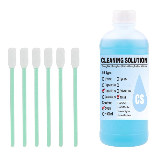Solução de limpeza para tinta DTF e DTG Limpeza forte das cabeçotes de impressão 500 ml Com 6 espátulas Para Epson DX4 DX5 L1800 L805 L800 1390 I3200 1