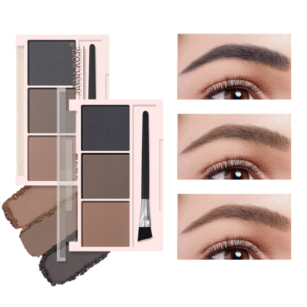 Sombra em pó tri-color para sobrancelhas com pincel 5 g Palete para modelar e realçar sobrancelhas Tonalização natural Ferramenta de maquilhagem profissional 1