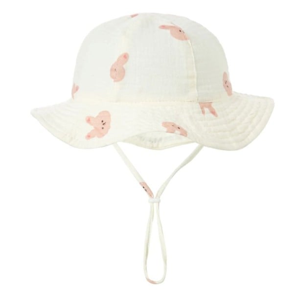 Sombrero de algodón para niños con conejito rosa y cintas de sujeción Circunferencia de cabeza 34–39 cm Visera 23 cm Profundidad 13 cm Sombrero 3–12 1