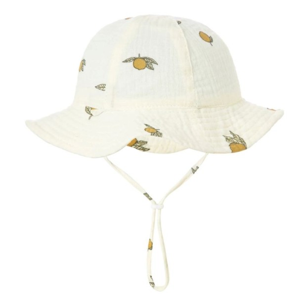 Sombrero de algodón para niños con limones y cintas de sujeción Circunferencia de cabeza 34–39 cm Visera 23 cm Profundidad 13 cm Sombrero para bebés 1