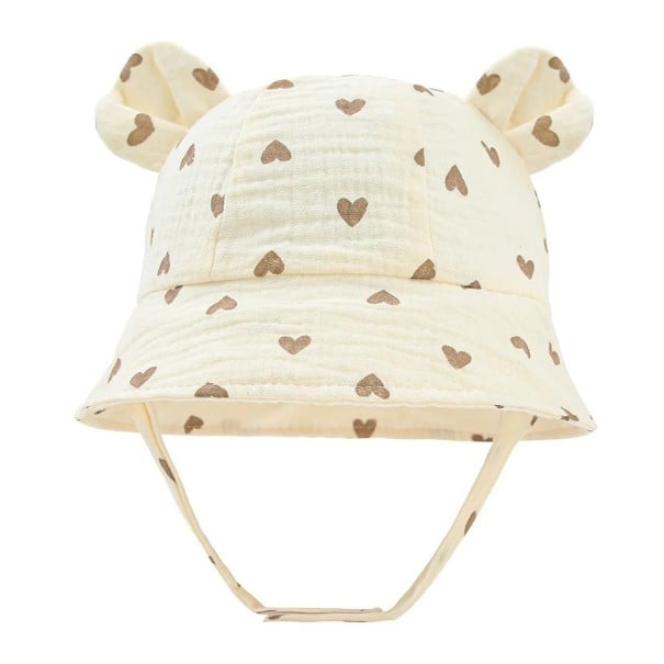 Sombrero de algodón para niños con orejas crema marrón corazones con atadura Circunferencia de cabeza 35–39 cm Visera 27 cm Profundidad 11 cm 3–12 1