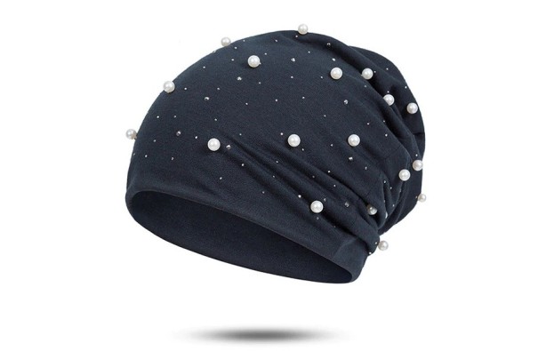 Sombrero de mujer con perlas y pedrería J3091 azul oscuro