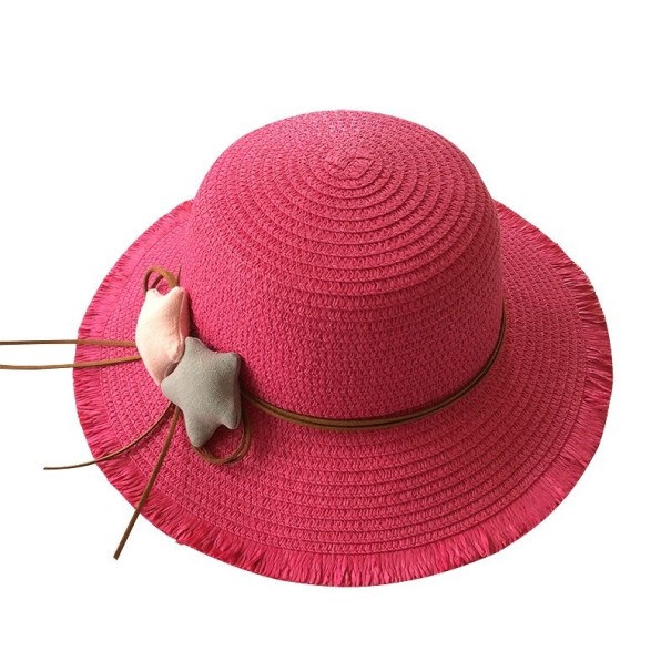 Sombrero de paja de niña con estrellas rosa oscuro