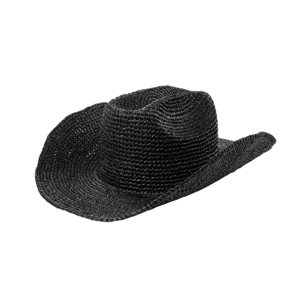 Sombrero de paja vaquero 58-60 cm Rafie Sombrero western de verano Material natural transpirable Accesorio unisex para festivales negro