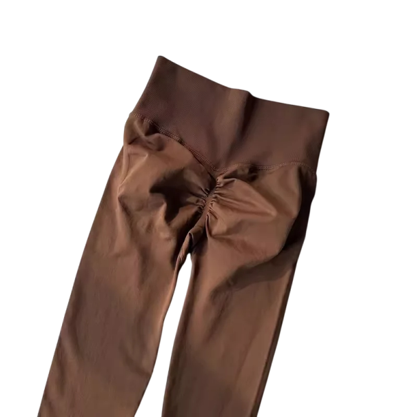 Sömlösa push-up-leggings för kvinnor, hög midja, hög elastiska sportleggings för träning, fitness, yoga, löpning, gym, bekväm passform brun S