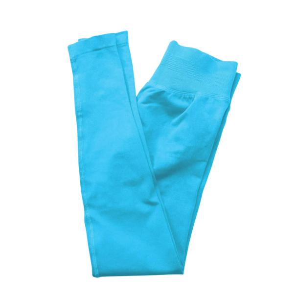 Sömlösa sportleggings för träning, fitnessbyxor med resår i midjan, fotlång, formande leggings för yoga och löpning azurblå L