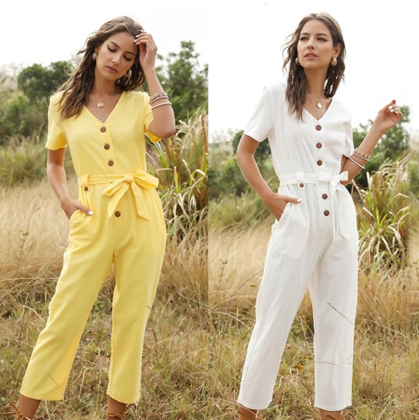 Sommar jumpsuit för kvinnor med knappar